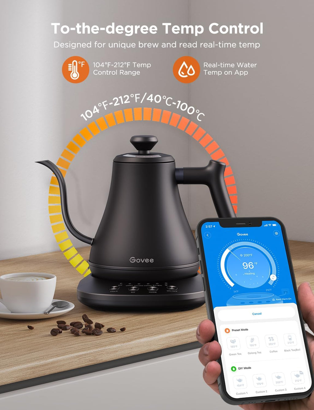 Smart Electric Kettle, WiFi Variable Temperature Gooseneck Tea Kettle | Pour Over Kettle and Electric Tea Kettle