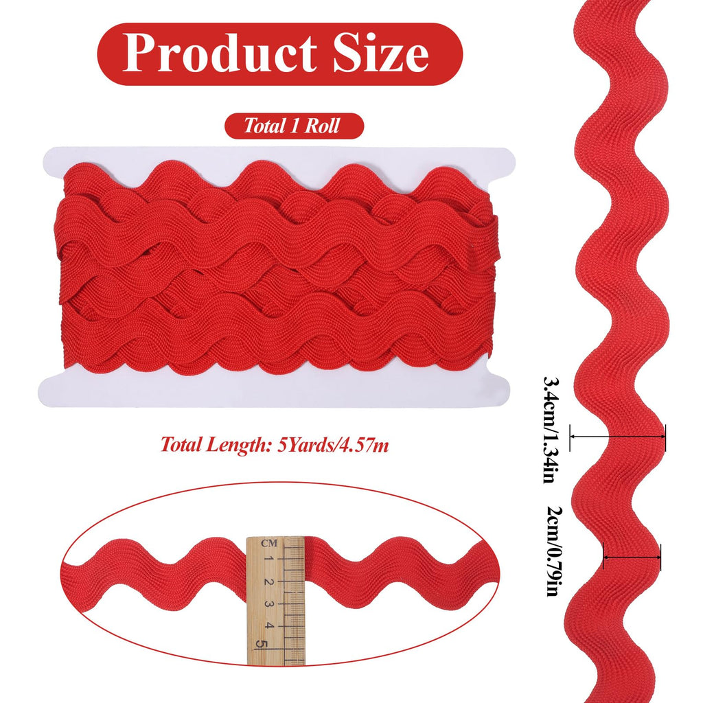 20-34mm Width 5 Yards Red Rick Rack, Rick Rack Trim for Sewing