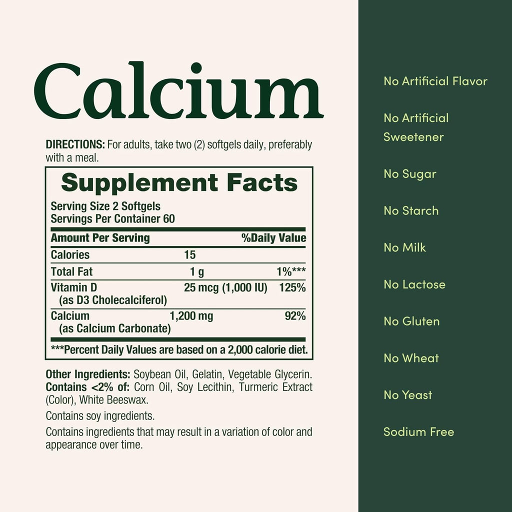 Calcium 1200 mg with 1000 IU Vitamin D3 - Bone Health Softgels, Calcium and Vitamin D Supplement, Gluten Free, 2