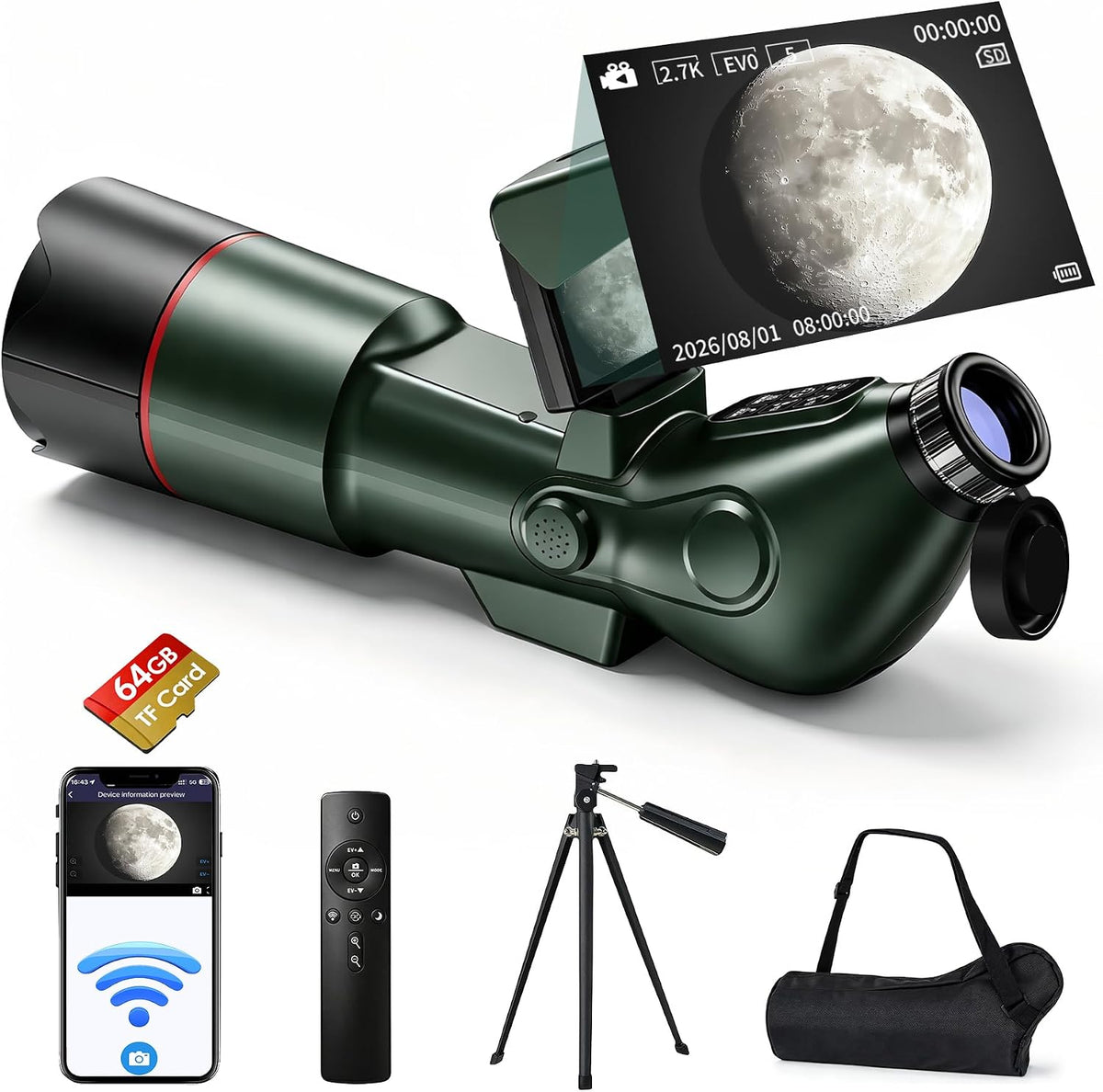 Smart Telescope for Adults Kids Beginners, 4K Digital Electronic Astrophotography Telescope with 3" Flip Screen, App