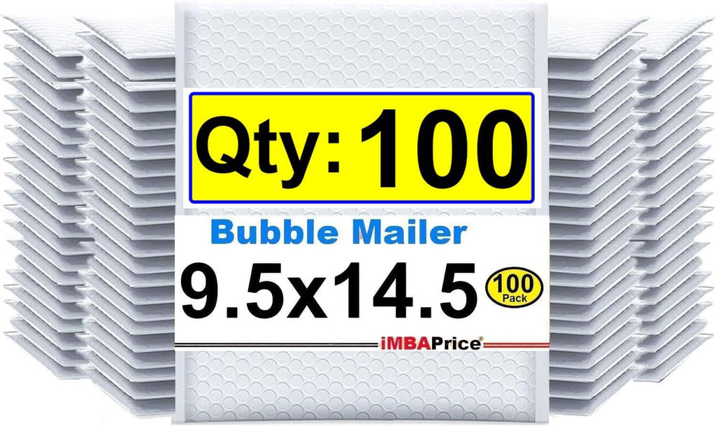9.5x14.5 Inch White Poly Bubble Mailers #4, 100-Pack Large Padded Envelopes, Self-Seal Polybubble Shipping Bags for
