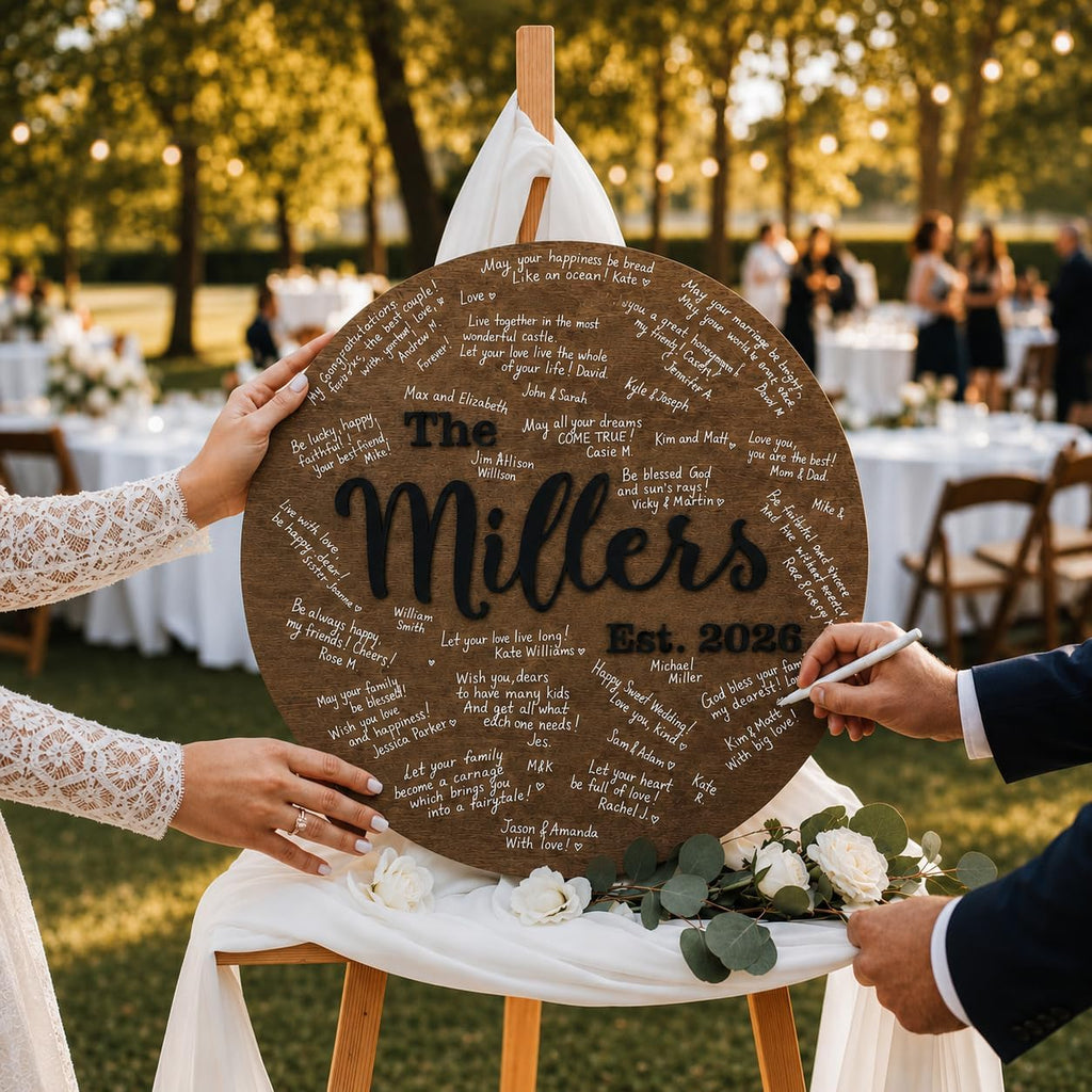 Wedding Guest Book Alternative, 16.1" Wooden Circle Guest Book Sign, Personalized Wedding Wish Book, Rustic Guest