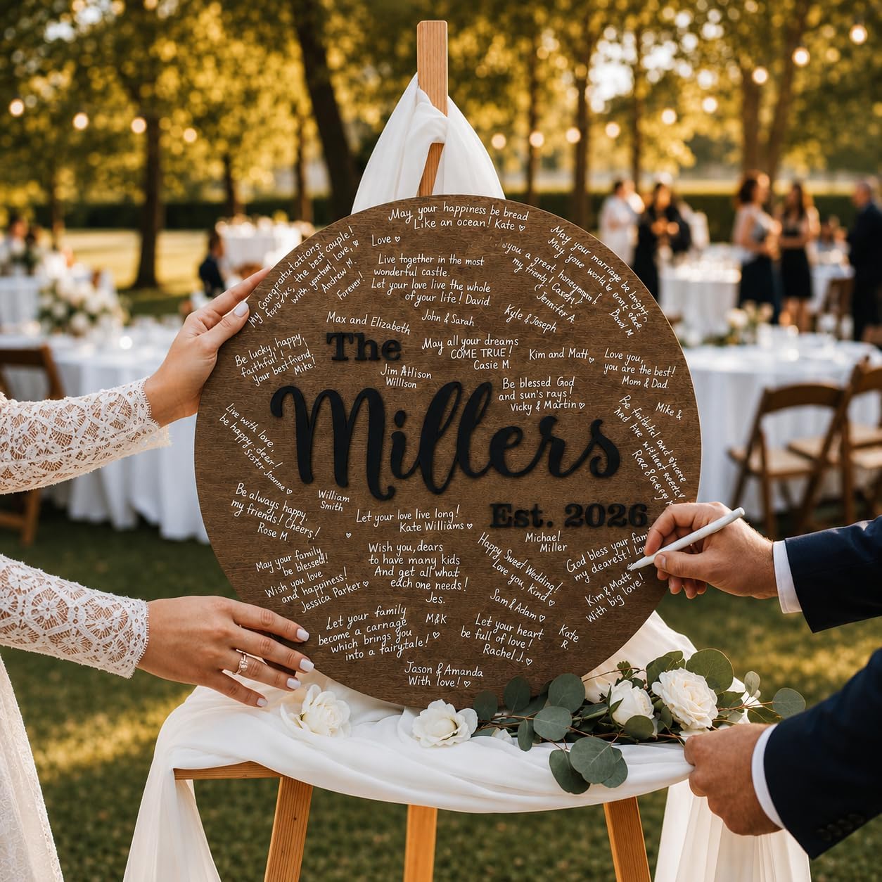 Wedding Guest Book Alternative, 16.1" Wooden Circle Guest Book Sign, Personalized Wedding Wish Book, Rustic Guest