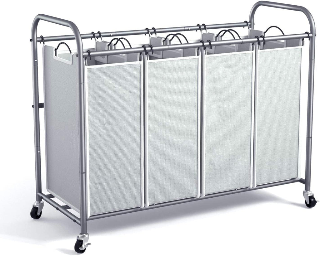 Laundry Hamper Sorter Cart, 4-Section Organizer with Lockable Wheels