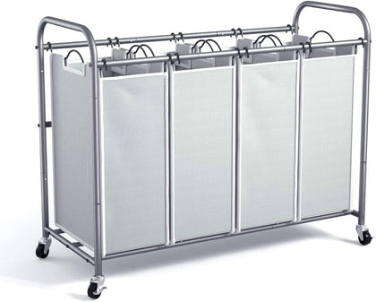 Laundry Hamper Sorter Cart, 4-Section Organizer with Lockable Wheels