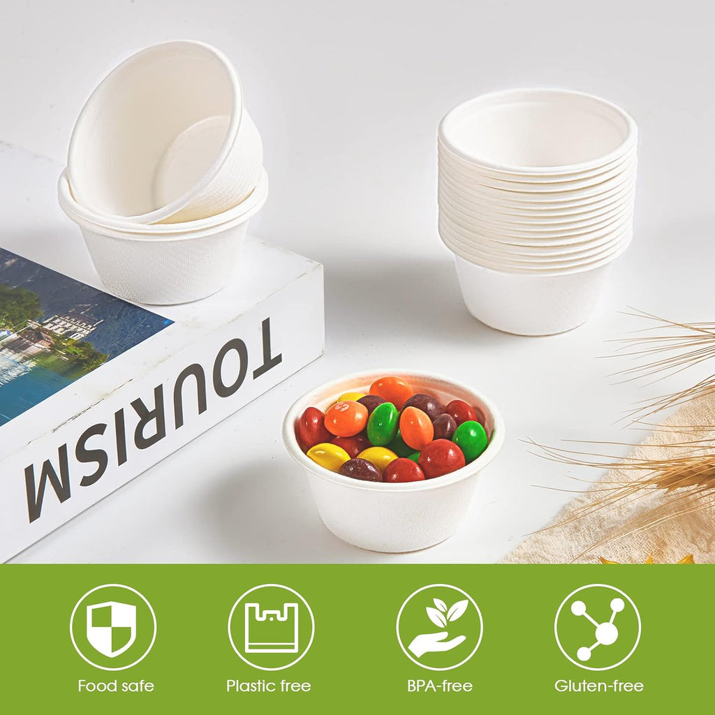 200 Pack 2 oz Compostable Portion Cups, Biodegradable Souffle Cups