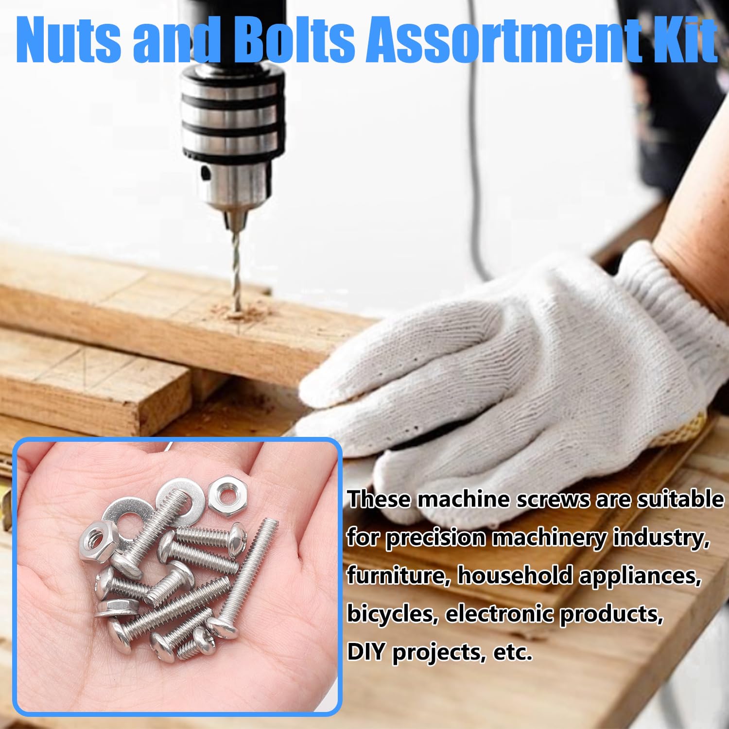 Nuts and Bolts Assortment Kit, 304 Stainless Steel Bolts 8 Sizes #6-32#8-32#10-24 Phillips Pan Head Machine Screws