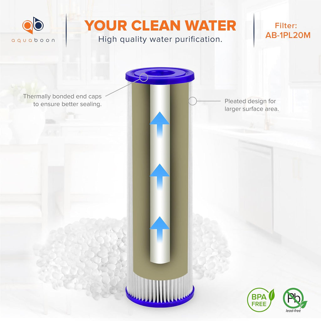 20 Micron Pleated Sediment Filter Cartridge 10 x 2.5 6-Pack