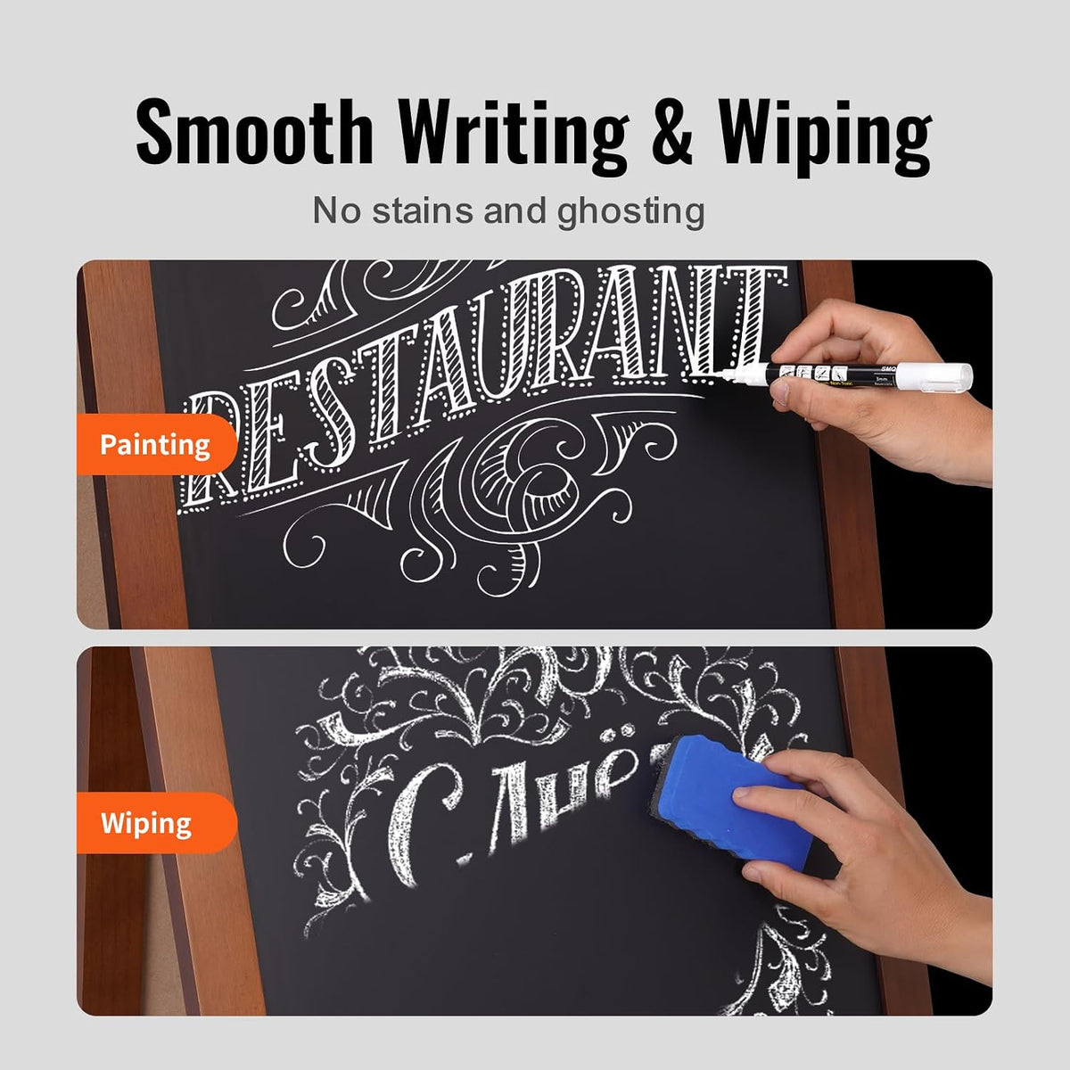 A Frame Chalkboard Sign, Double-Sided Sidewalk Signs, Freestanding Vintage Wooden Chalk Board with Chalks & Magnetic