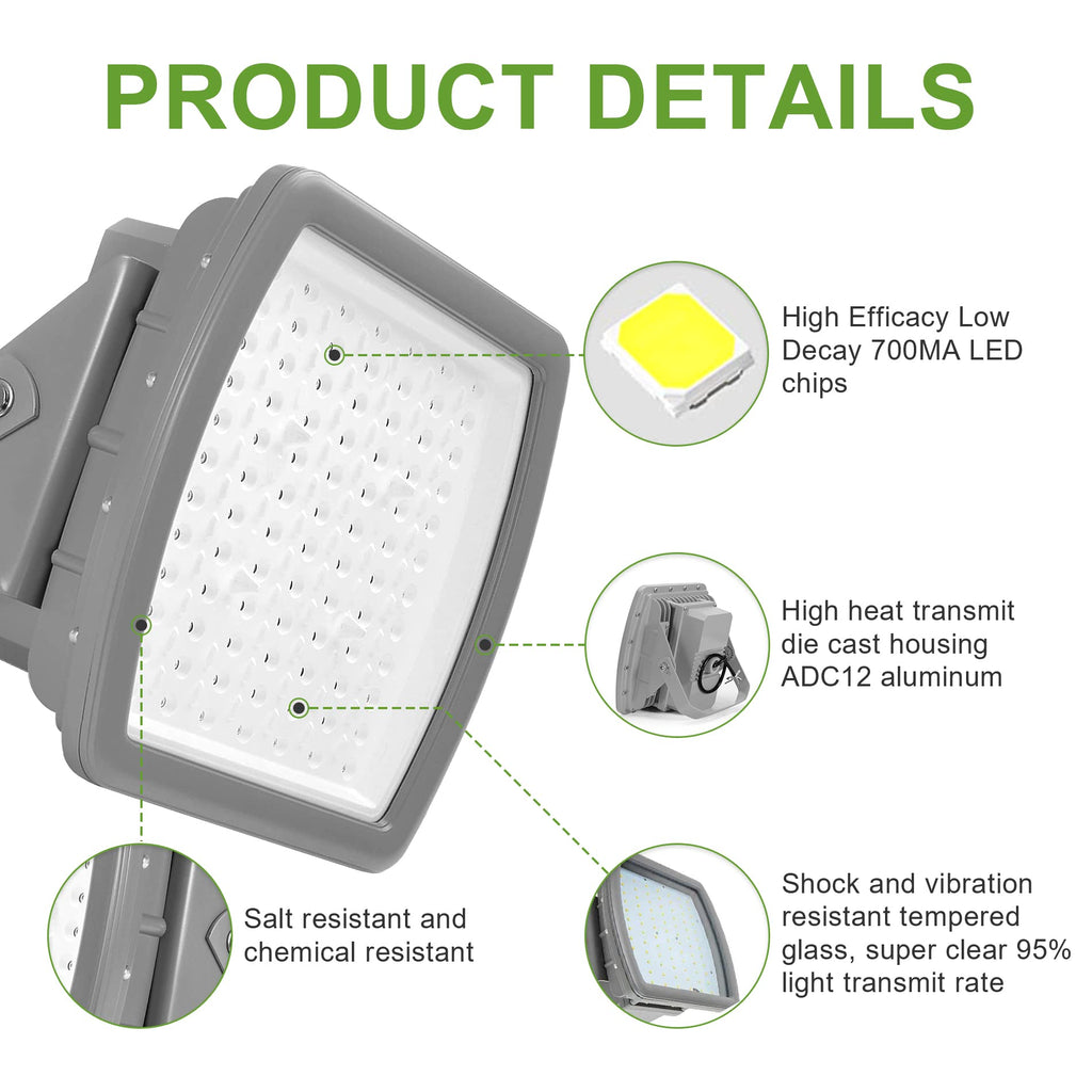 100W Explosion Proof LED Flood Light, Class I Division 2, UL Listed, 5000K