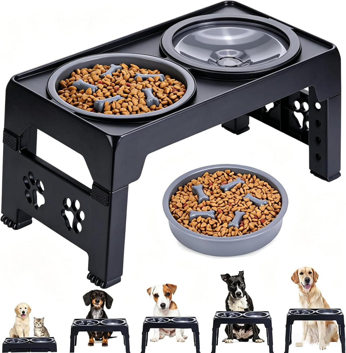 Collapsible Dog Bowls Raised Elevated Adjust Stand