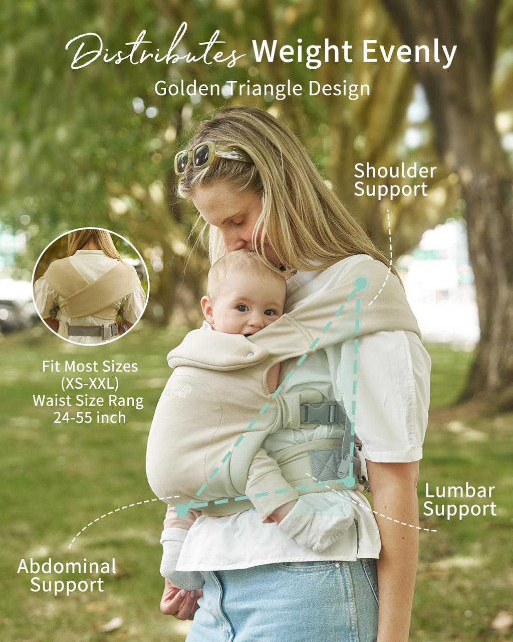 Baby Carrier, Cozy Newborn Carrier, Ergonomic Baby Wraps Carrier Newborn to Toddler with Head Support, Cream