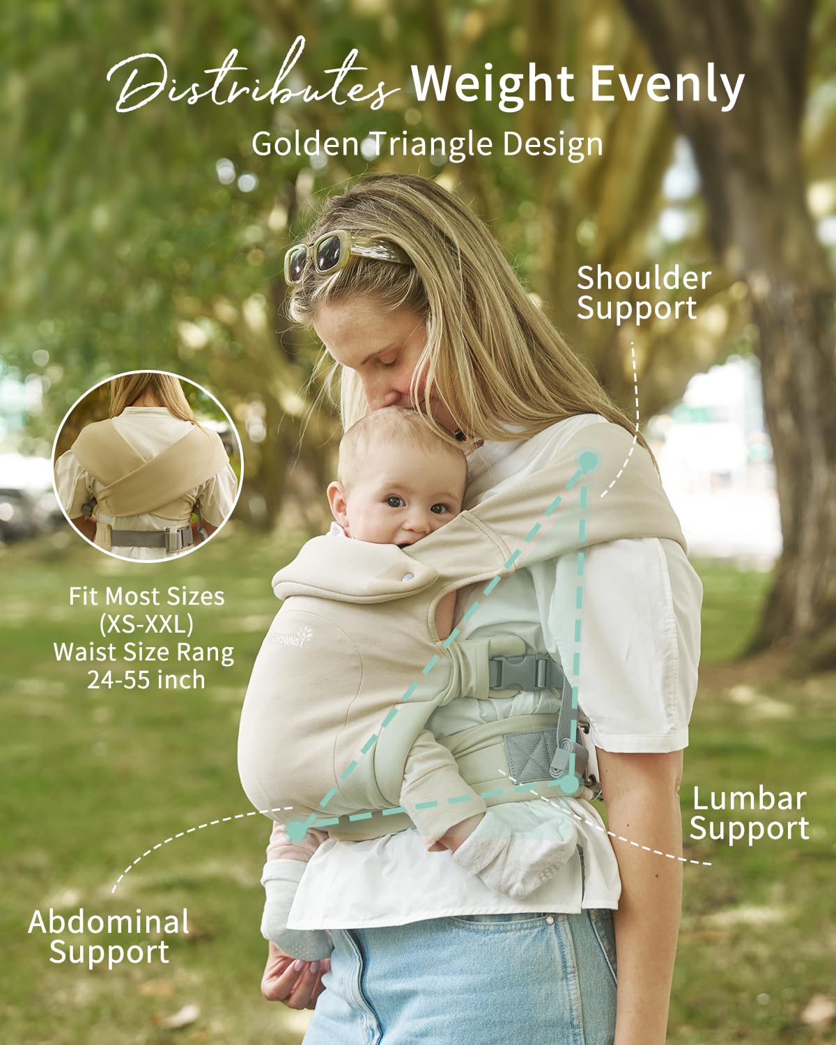 Baby Carrier, Cozy Newborn Carrier, Ergonomic Baby Wraps Carrier Newborn to Toddler with Head Support, Cream