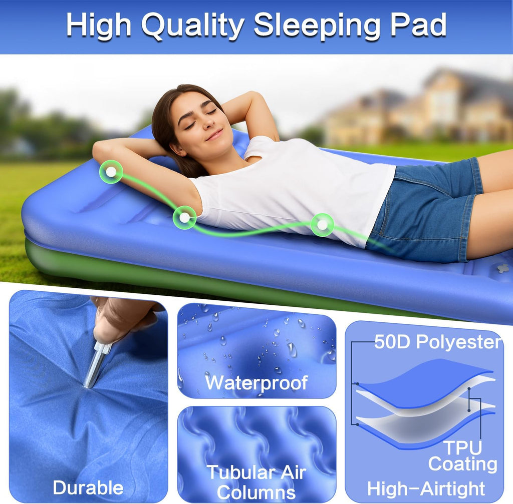 Double Sleeping Pad for Camping, Extra Thick 5 Inch Self-Inflating 2 Person Camping Mattress,with Built-In Foot Pump