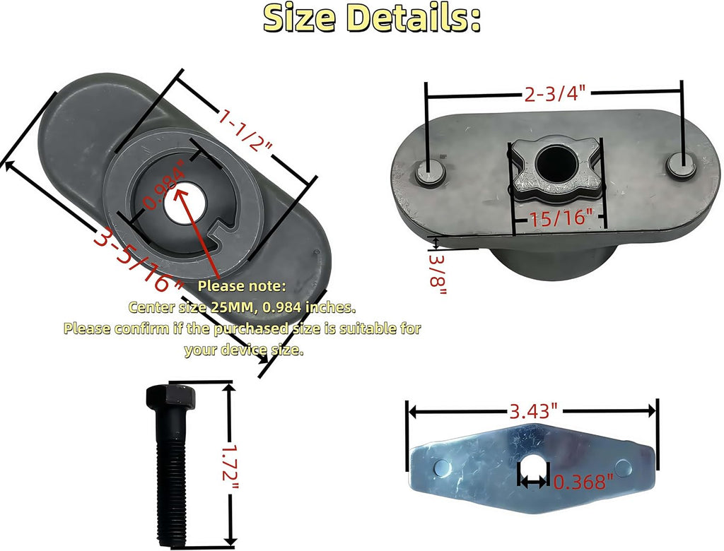 748-0376E 25mm Lawn Mower Blade Adapter Kit for MTD Cub Cadet Troy-Bilt | 25mm (1") Bore | Cast Steel Build | 3-Piece