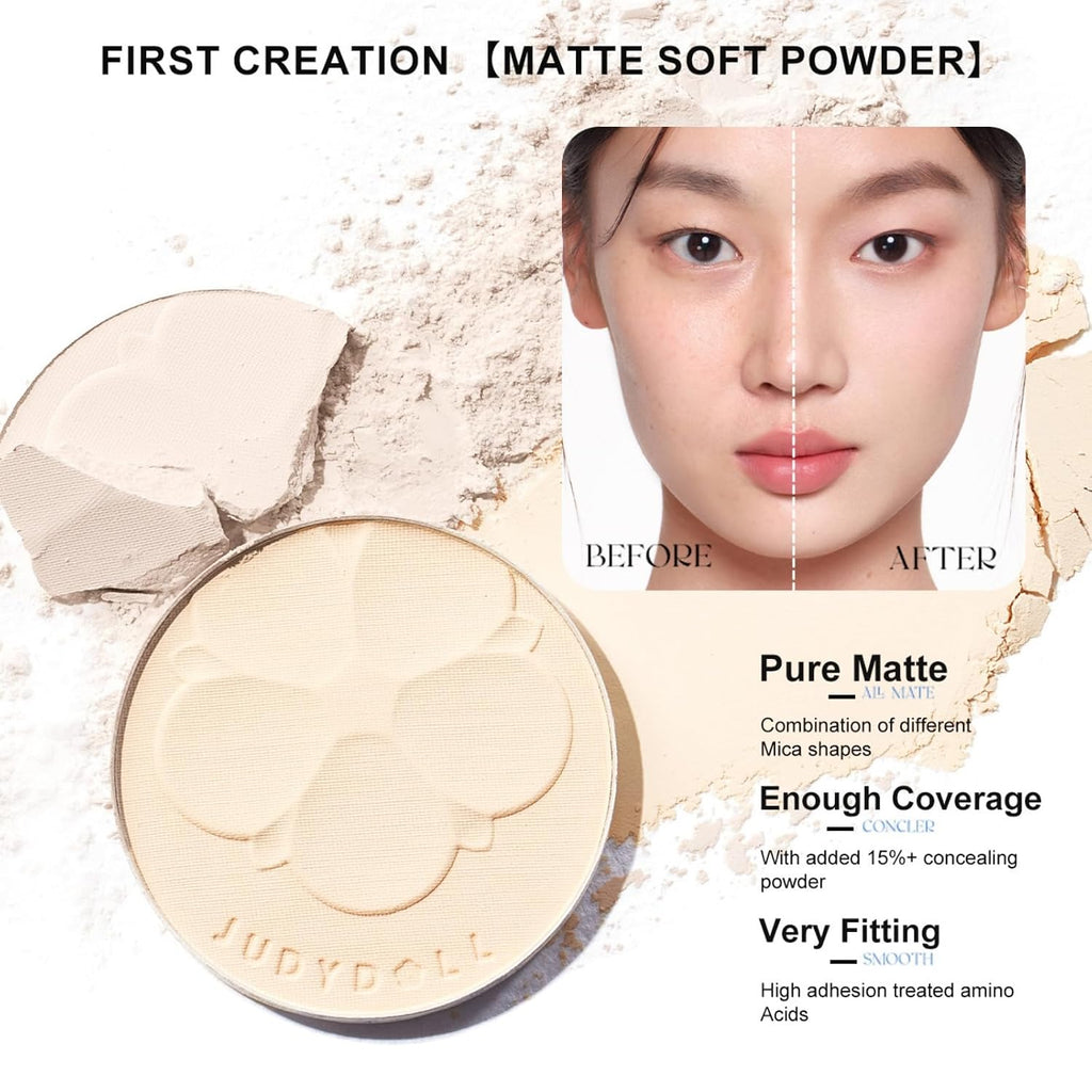 Pure Matte Single Highlighter Pressed Powder, 15%+ Concealing Coverage Brightening Face Makeup, Soft-Focus Natural