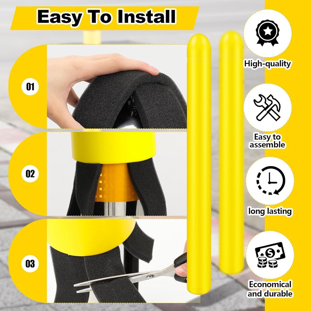 4 Pcs Yellow Bollard Covers for Parking Lot and Warehouse - Heavy Duty HDPE Post Sleeves, Weather Resistant Safety