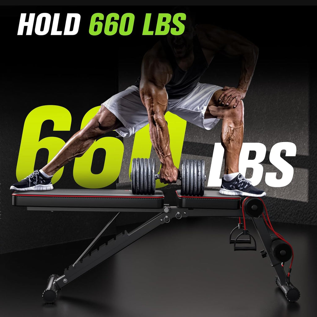 Adjustable Folding Weight Bench for Home Gym, 660 lbs Capacity Multi-Functional Workout Bench Sturdy Durable for Full