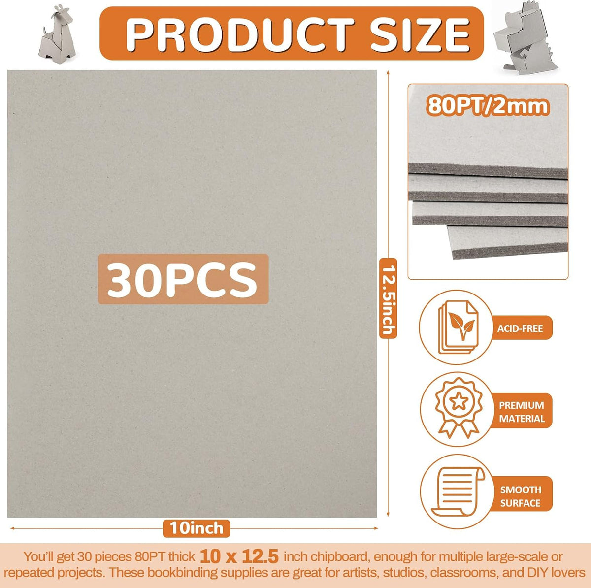 30 Pack 10 x 12.5 Inch 80PT Chipboard Sheets