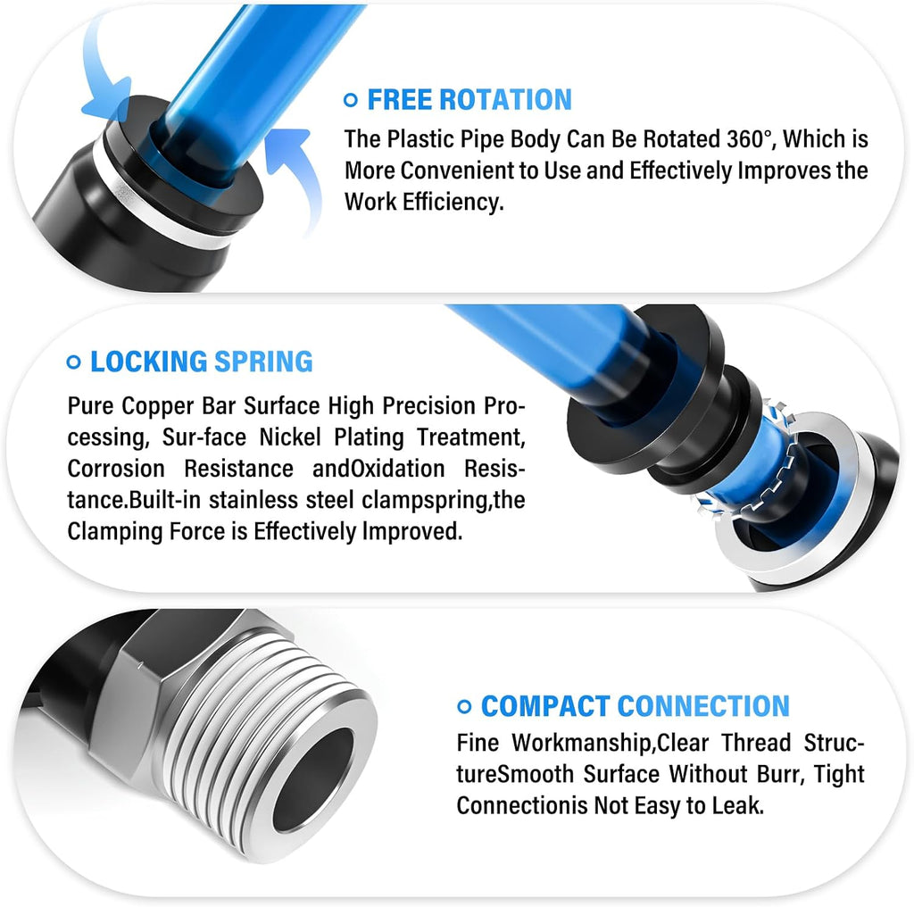 TAILONZ 1/4" OD x 1/8" MNPT Push to Connect Branch Tee Fitting 10Pcs