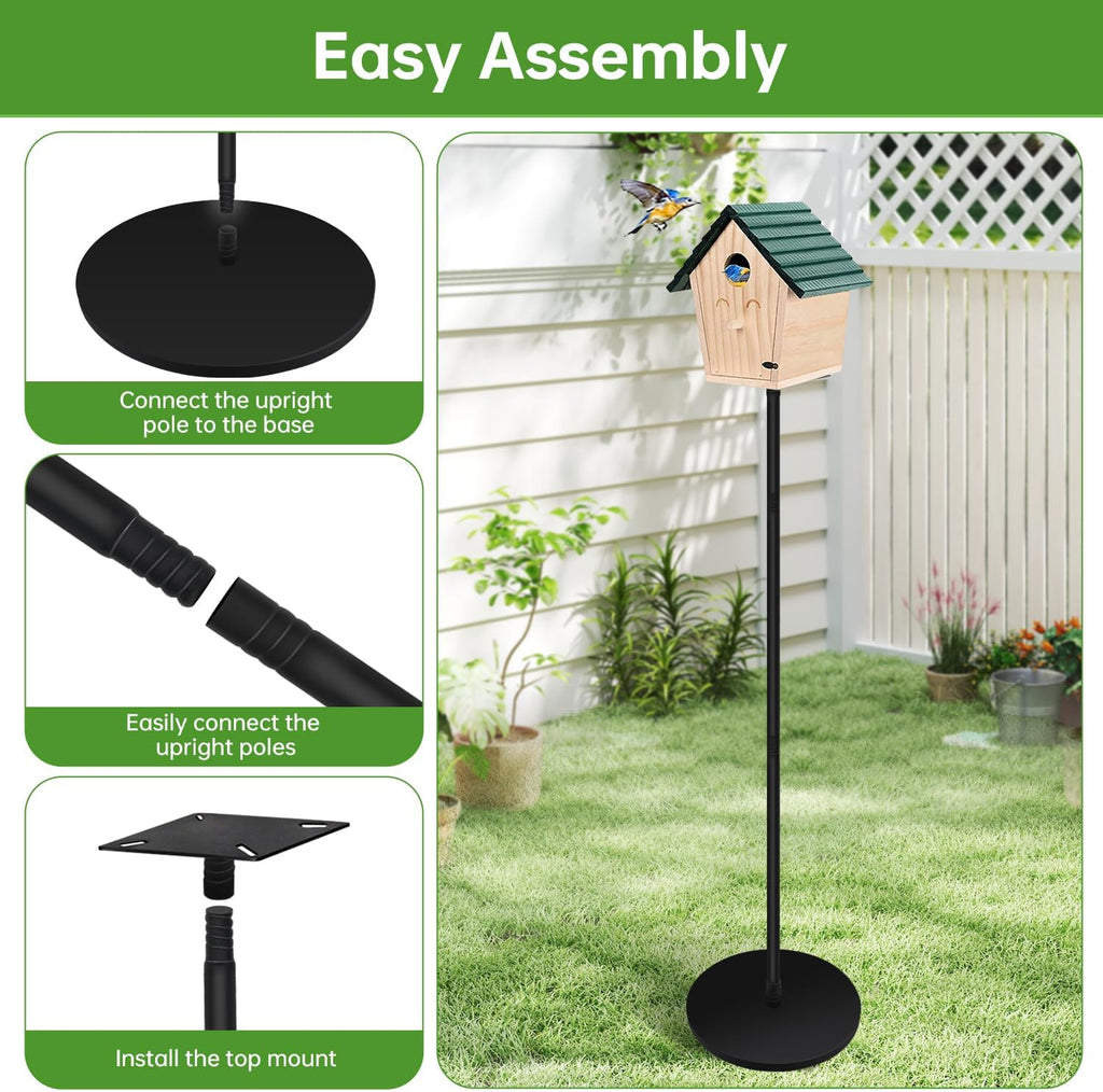 63'' Adjustable Bird Feeder Pole, Heavy Duty Bird House Poles for Outdoors, Portable Bird Feeder Stand with Solid