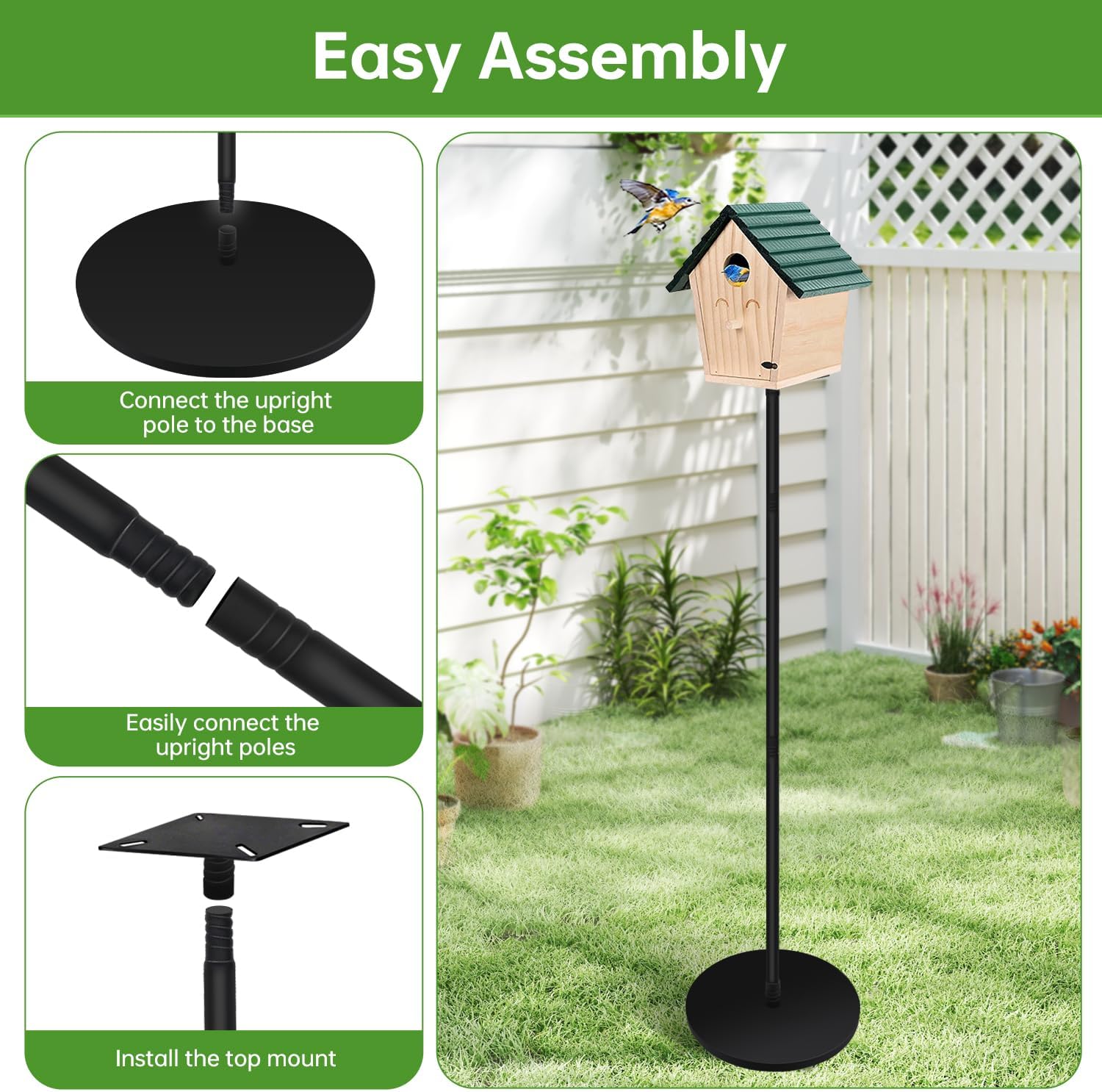 63'' Adjustable Bird Feeder Pole, Heavy Duty Bird House Poles for Outdoors, Portable Bird Feeder Stand with Solid