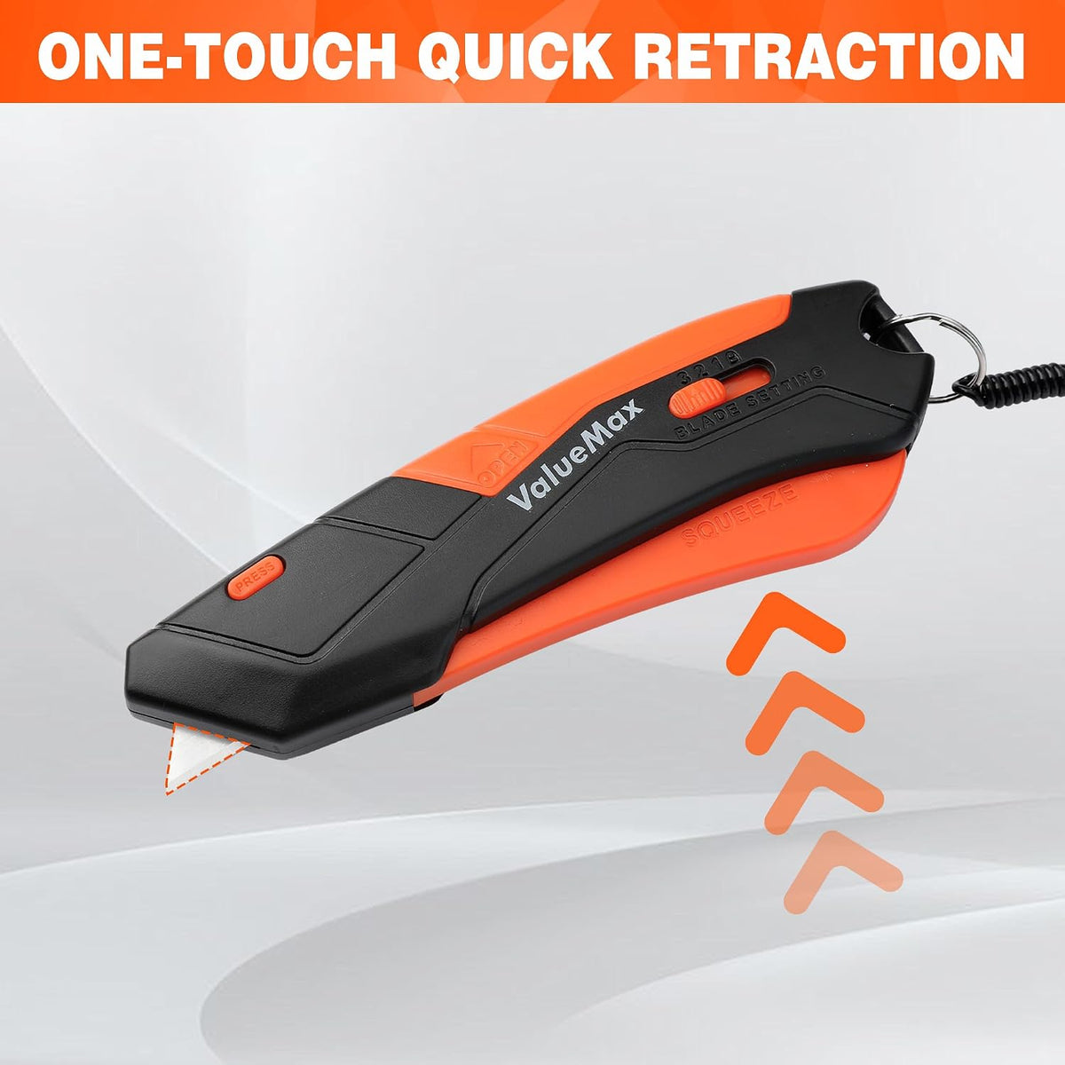 4-Pack Box Cutter Knife, Cardboard Cutter with Self-Retracting 3-Position Locking Blade, Safety Sheath, Lanyard