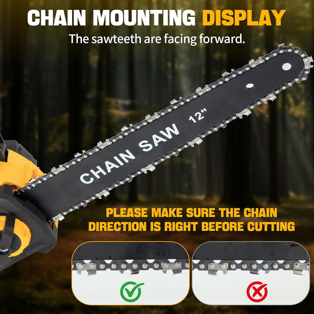 12" Brushless Cordless, Chainsaw with 2x4.0 Ah Batteries, 1200W High Power Electric Chainsaw with Auto Oiler & 2