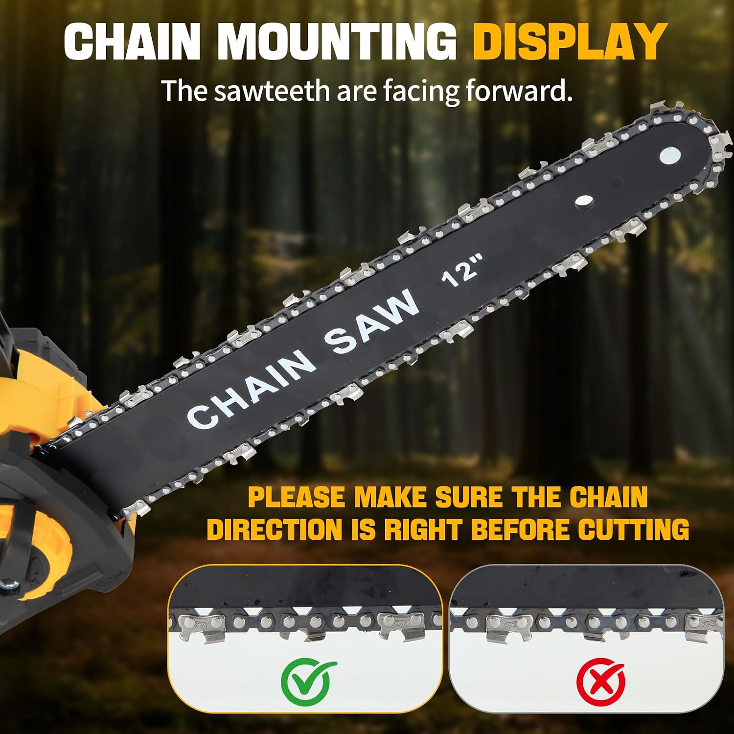 12" Brushless Cordless, Chainsaw with 2x4.0 Ah Batteries, 1200W High Power Electric Chainsaw with Auto Oiler & 2