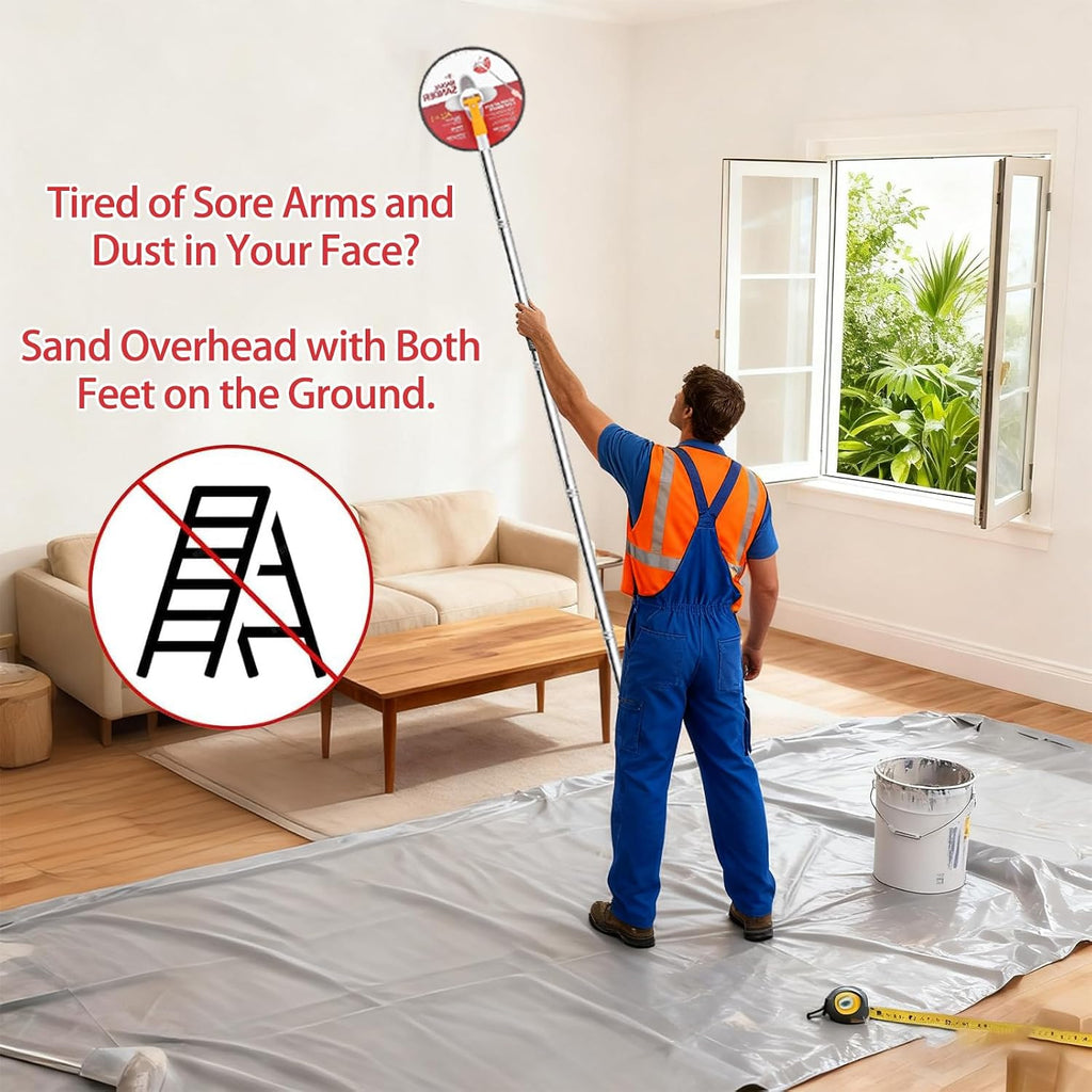 Drywall Sander Pole, 9 Inch Wall & Ceiling Pole Sander with 360° Rotating Head & 12.5-65 Inch Adjustable Extension