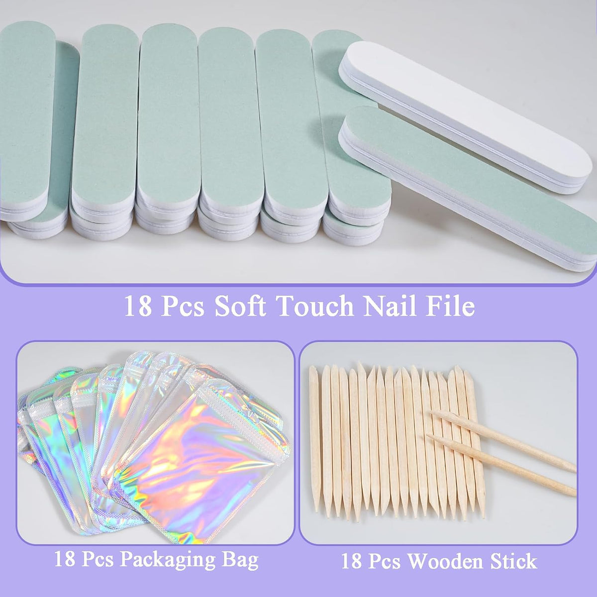 18 Set Disposable Manicure Kit Set, Press On Nail Tool Kit (Purple)