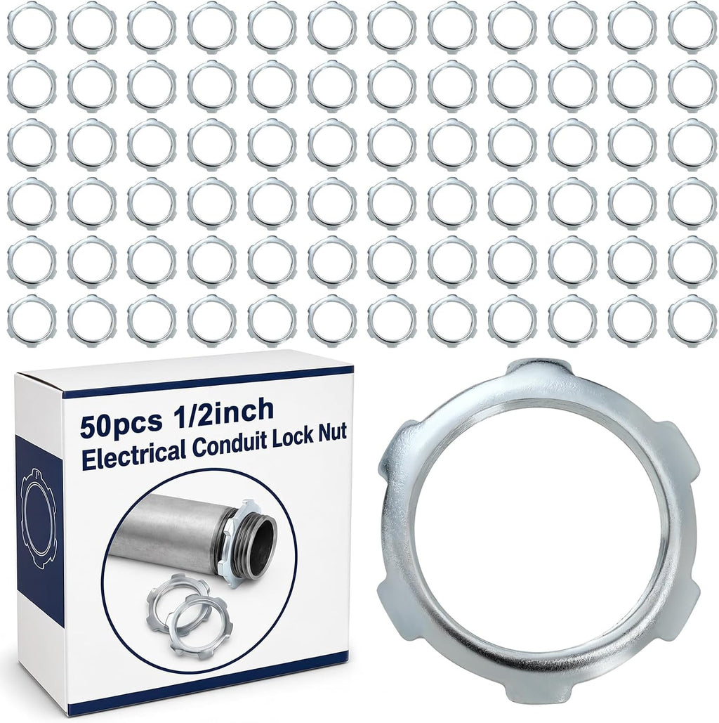 Yaocom 50 Pcs Electrical Conduit Lock Nut Rigid Lock Nut, 1/2 Inch