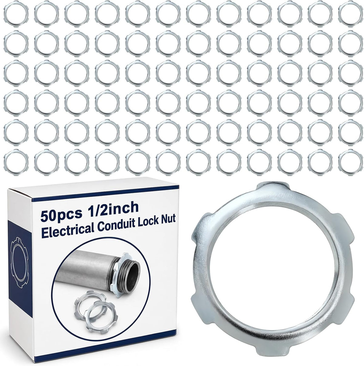 Yaocom 50 Pcs Electrical Conduit Lock Nut Rigid Lock Nut, 1/2 Inch