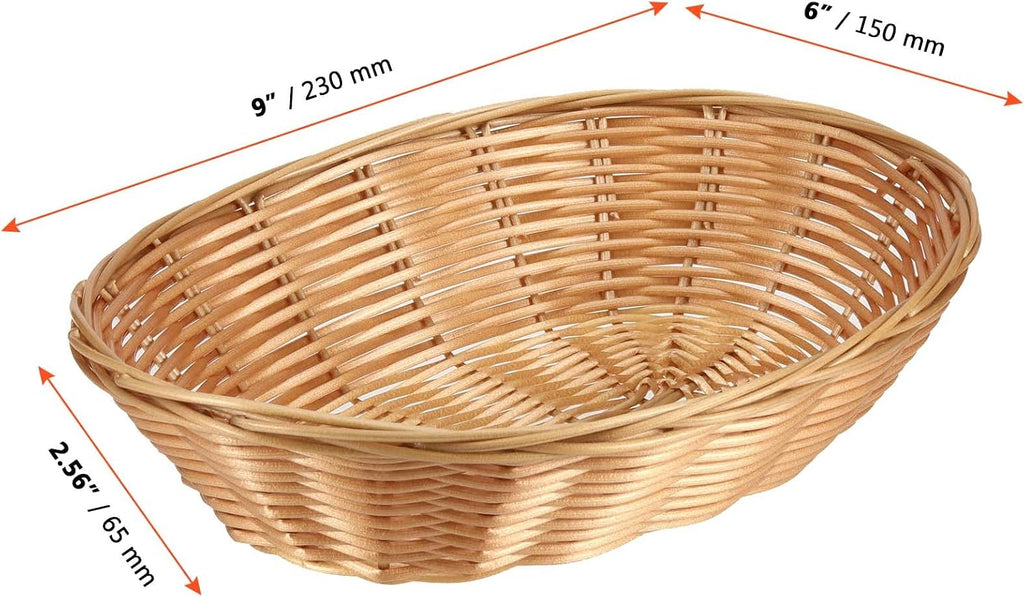 15 Pack Wicker Bread Basket, Handwoven Oval Plastic Basket, Woven Tabletop Fruit Vegetables Food Serving Basket for