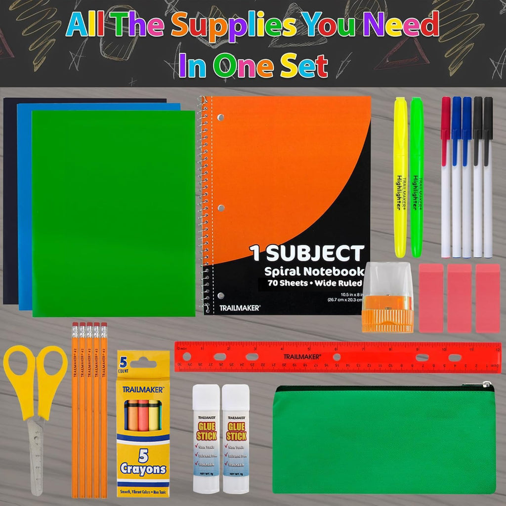School Supplies Kit for Girls, Boys Back to School Supplies Bundle Pack 30 Piece School Supply Box Set for Kids