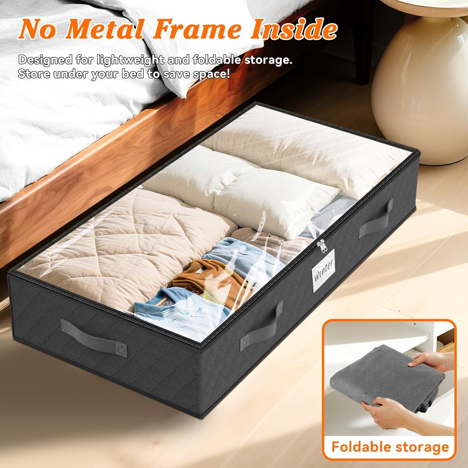 90L Under Bed Storage Containers, 4-Pack Storage Bins with Clear Top, Foldable Closet Organizers and Storage with