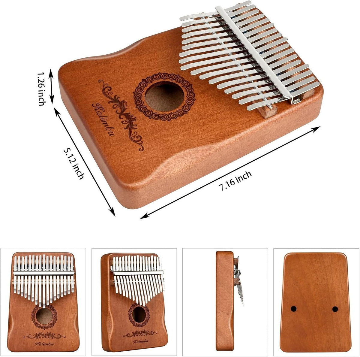 Kalimba Thumb Piano 17 Keys, Finger Piano Musical Instruments, Mbira Music Kids Gifts Adult Beginners Hand Pianos Brown