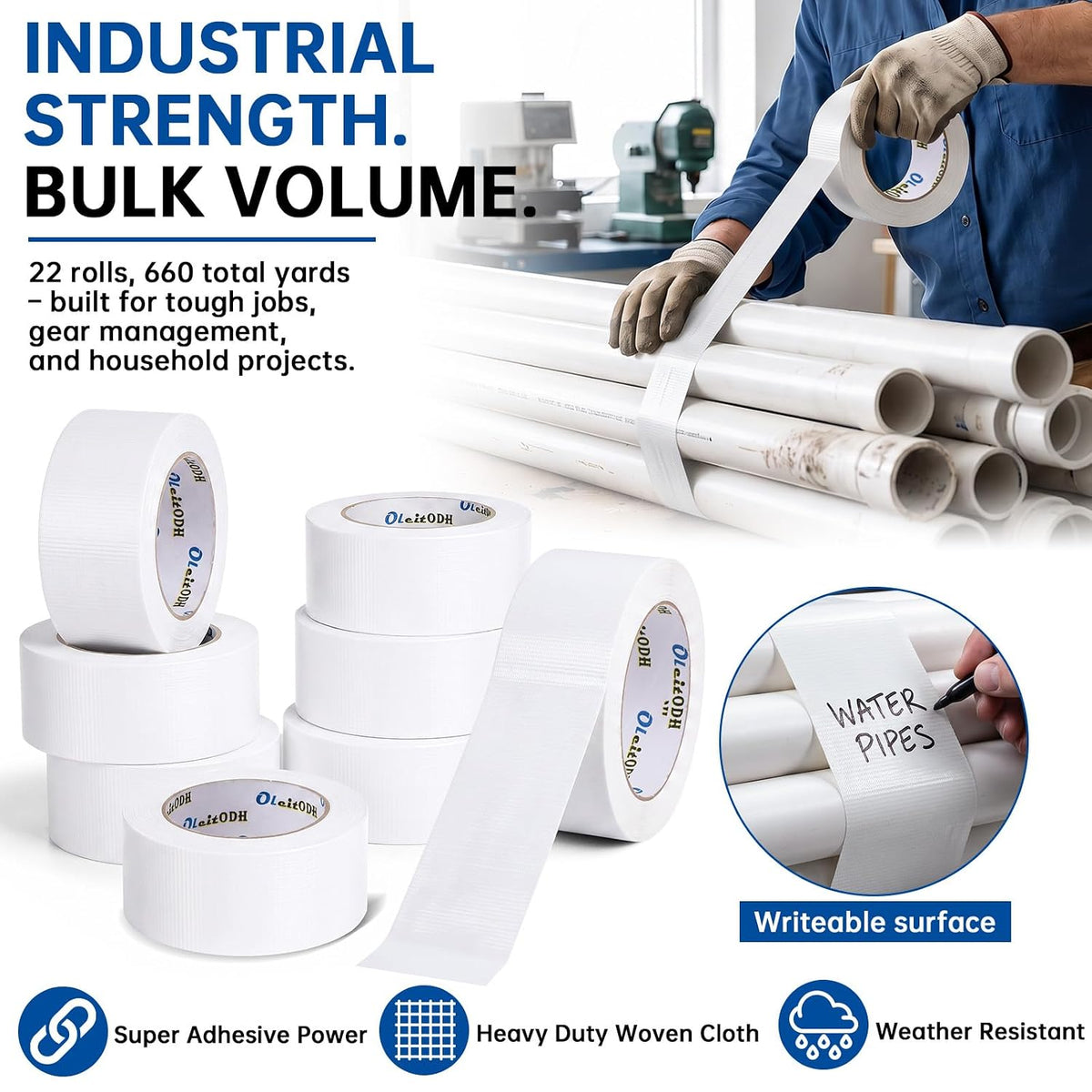 White Duct Tape Bulk, 2 Inches x 30 Yards, 22 Pack