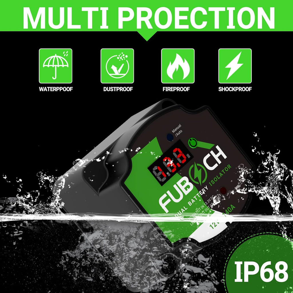 Dual Battery Smart Isolator 12V 140AMP - Auto/Manual Modes with Voltmeter for Vans, Trucks, ATV, UTV, RV, Boat - 22FT