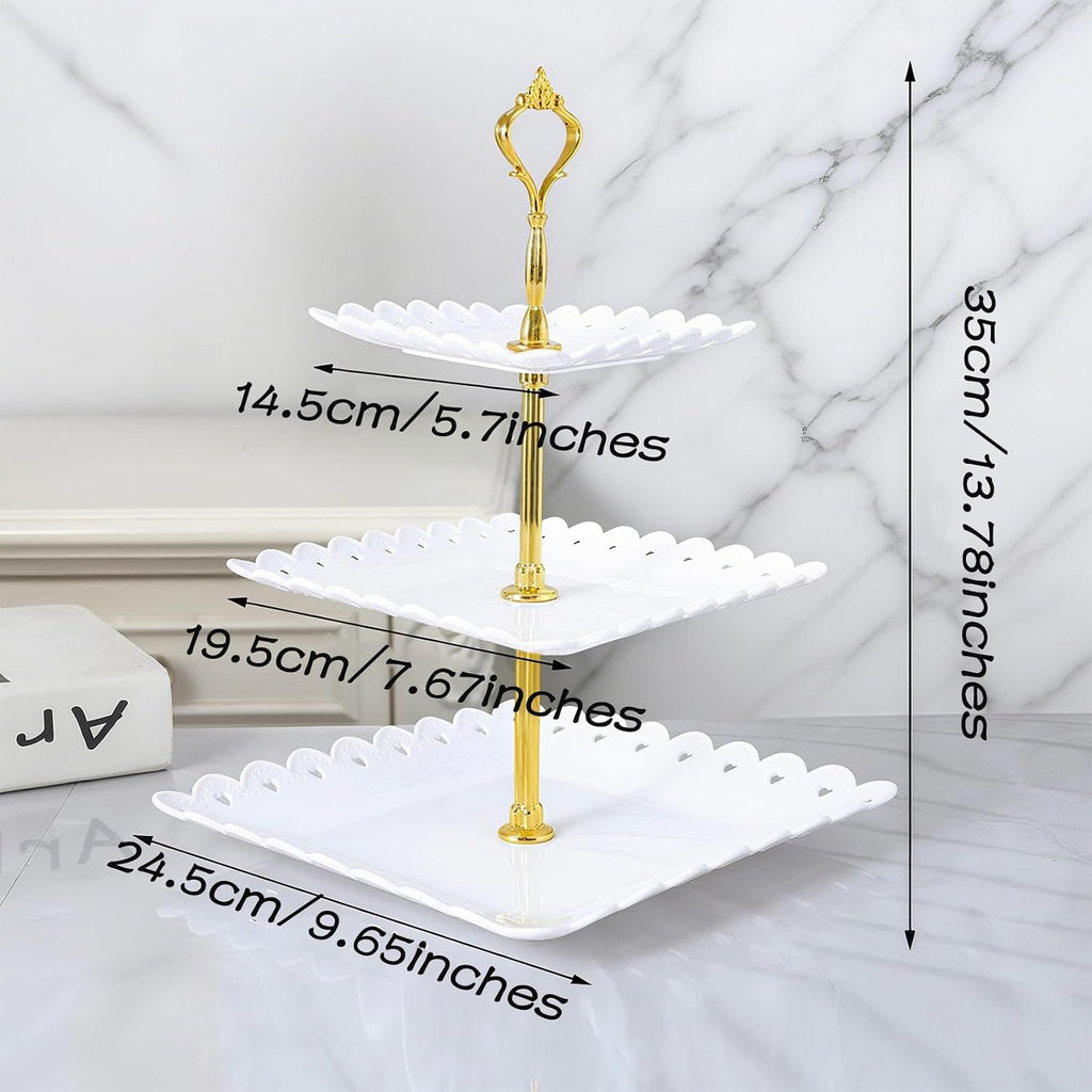 2 Pack 3 Tier Plastic Dessert Cupcake Stand Cupcake Tower Stand White Cupcake Holder Tiered Serving Trays for Dessert