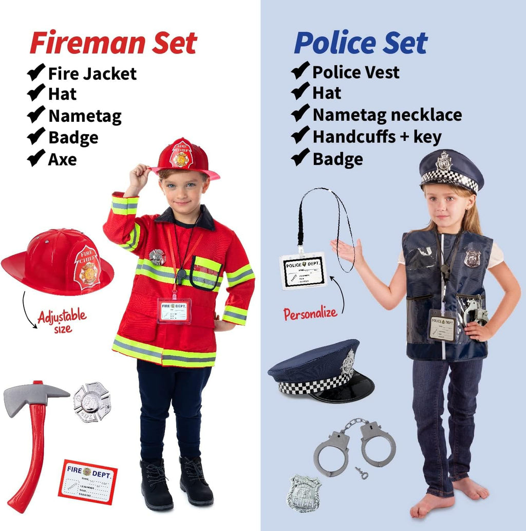 6-in-1 Toddler Dress Up Clothes for Boys & Girls Ages 3-7, Police, Firefighter, Doctor, Chef, Gardener & Explorer