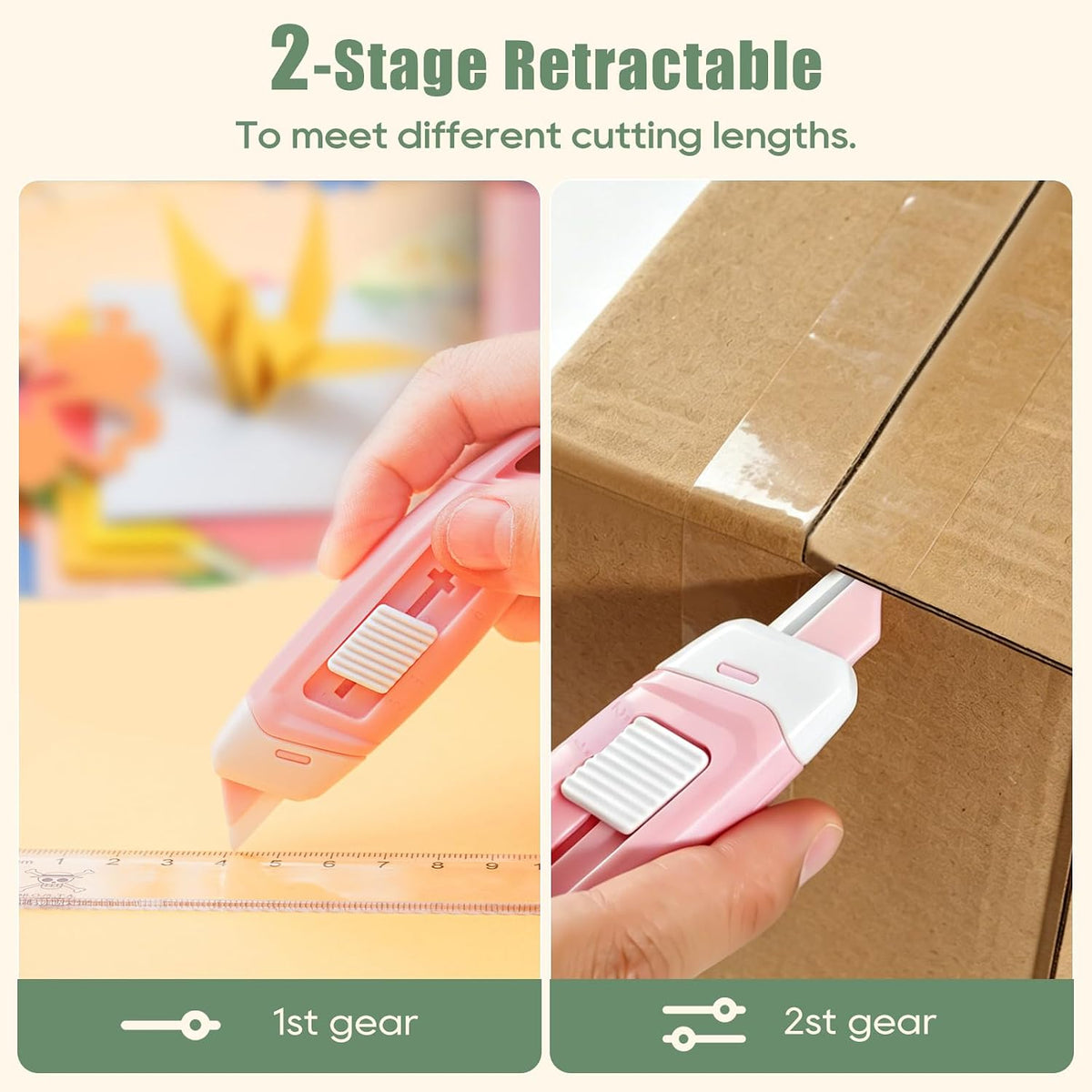 3-Pack Mini Ceramic Box Cutter, Retractable Utility Knife with Safety Lock & Keychain Hole, Magnetic Package Opener