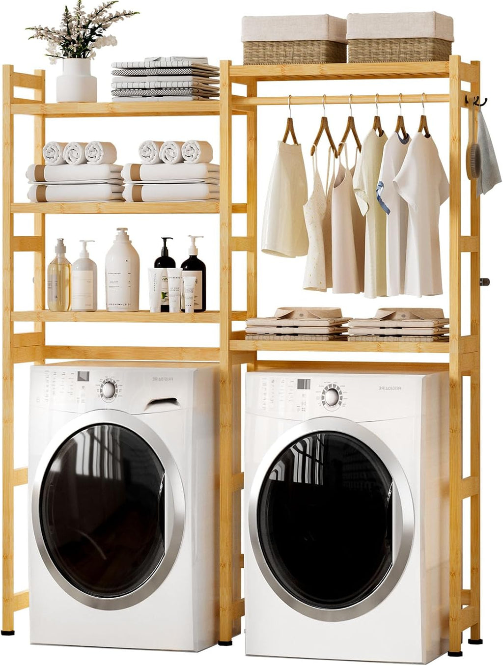 Over The Washer Dryer Storage Shelf: Bamboo 5 Tiers (Natural)