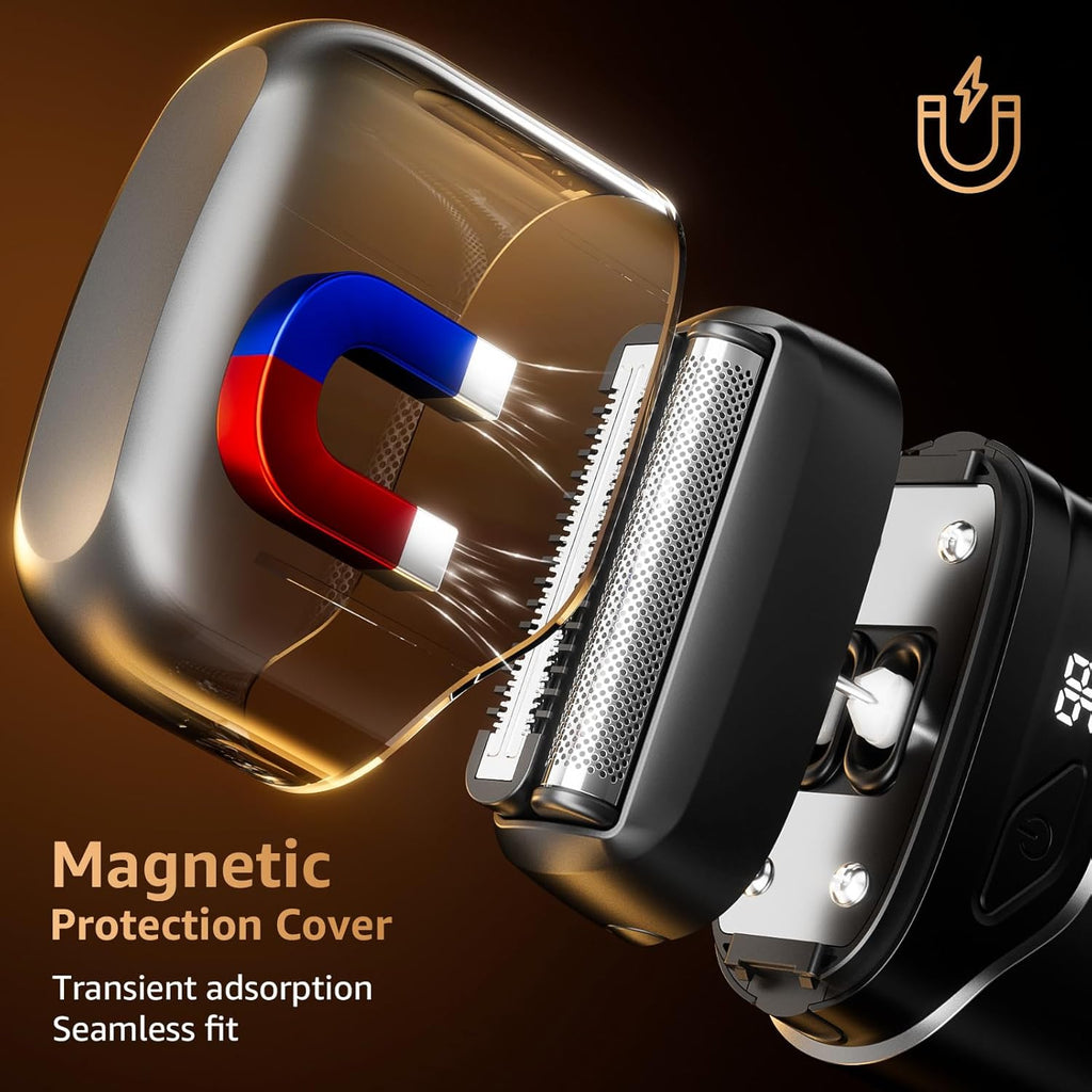 Electric Foil Shavers for Men: IPX7 Waterproof - Magnetic Cover | Mini Razor for Travel - Face Shaver with LED