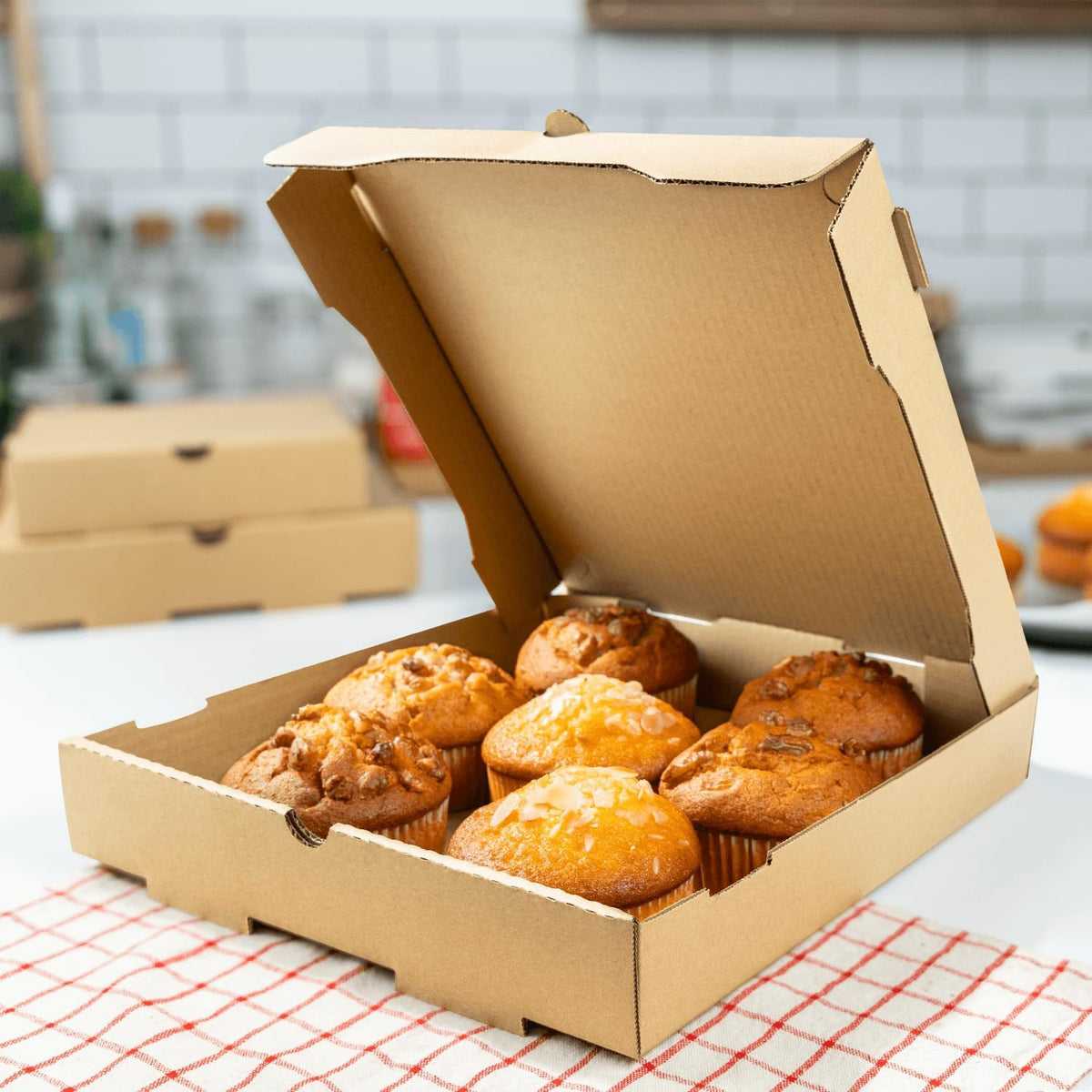 Pizza Boxes 12" x 12" x 2" [50 Pack] Kraft Corrugated Boxes | Ventilated, Grease-Resistant, Durable for Pizza