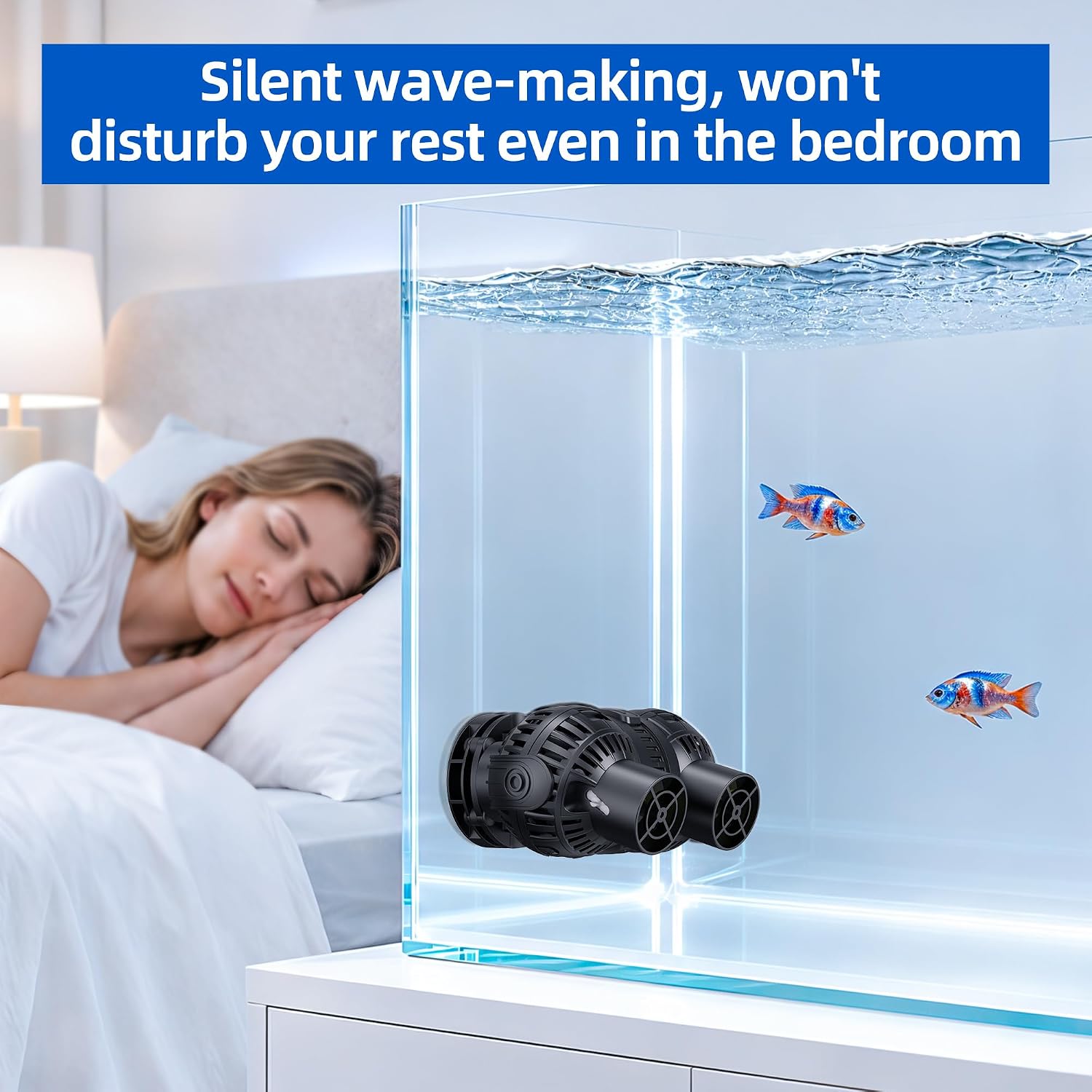 Magnetic Wave Maker for Aquarium: 1s Mounts on 15mm Glass Secure | 8W 1600GPH 180°Adjustable Dual Heads Eliminate