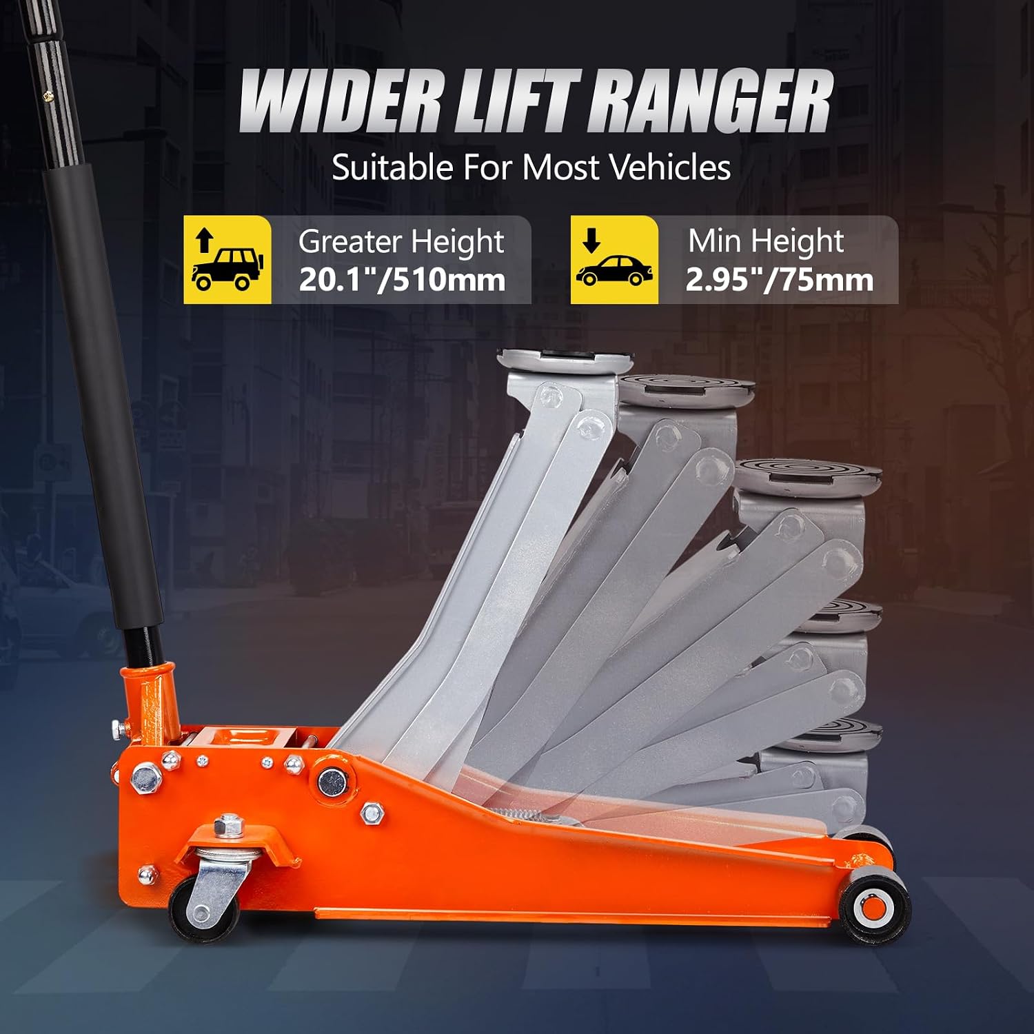 3 Ton Floor Jack, Aluminum and Steel Low Profile Jack with Dual Pistons Quick Lift Pump for Cars & SUVs, Lifting