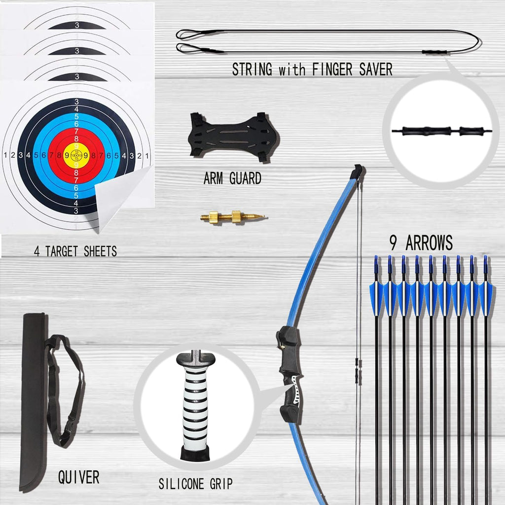 45" Youth Bow and Arrows Set for Kids 8-12 Teens Recurve Archery Beginner Gift Longbow Kit, Outdoor Hunting Play