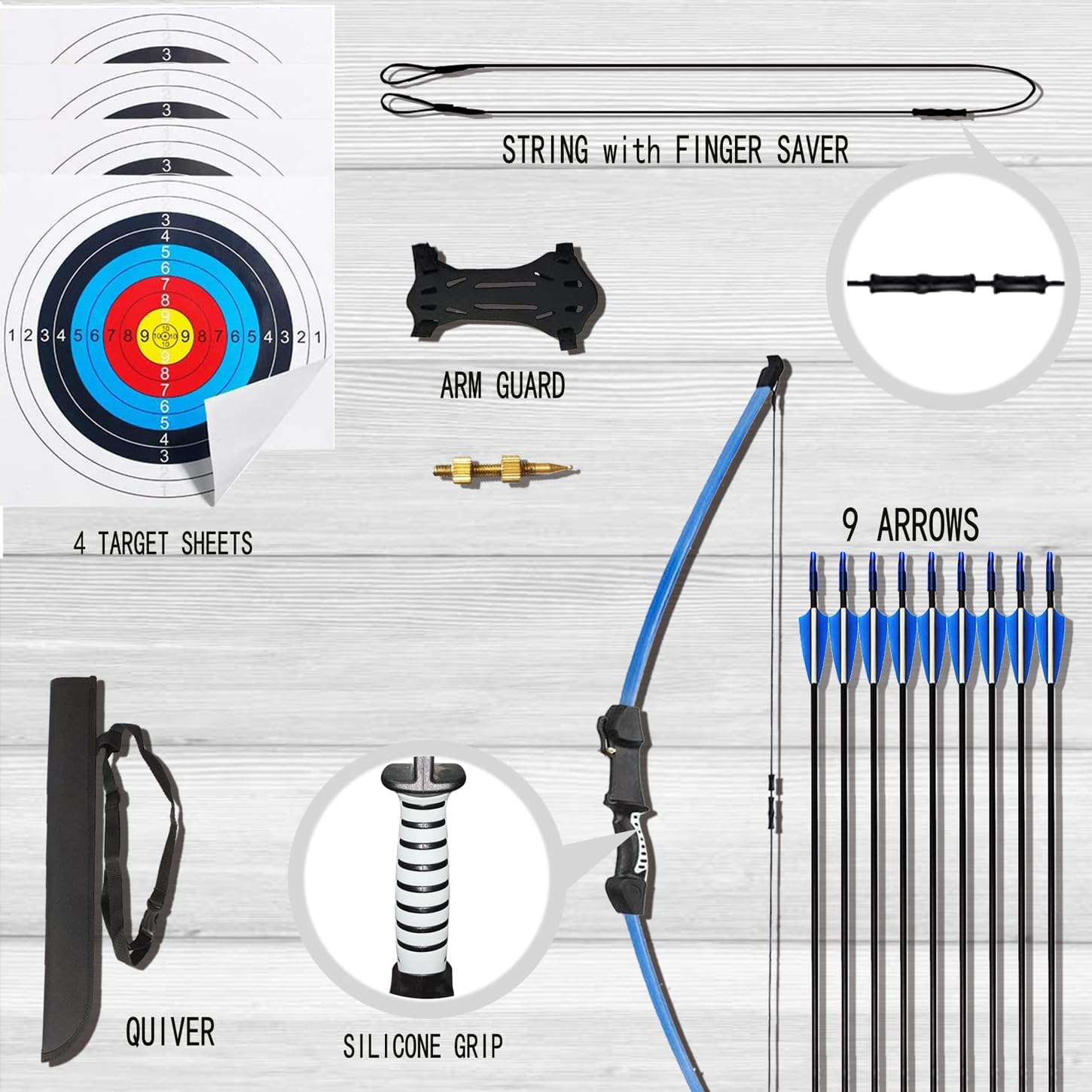 45" Youth Bow and Arrows Set for Kids 8-12 Teens Recurve Archery Beginner Gift Longbow Kit, Outdoor Hunting Play