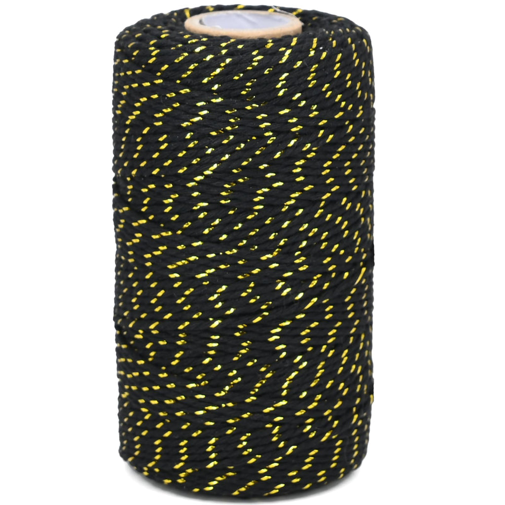 Gold and Black Cotton Twine String, 2mm Thick, 328 Feet